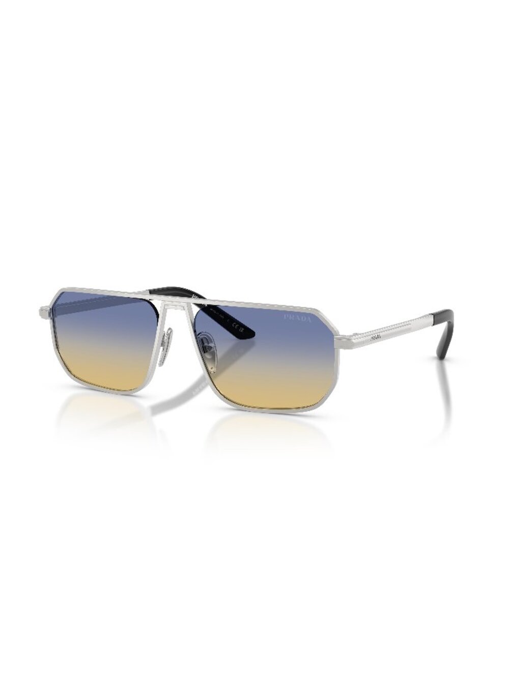 New Prada Men's Sunglasses Silver Butterfly Yellow Lens Metal Frame PR A53S 59